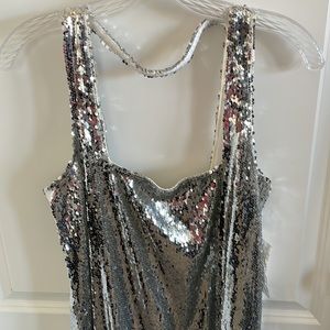 Silver sequin short evening gown Size large
